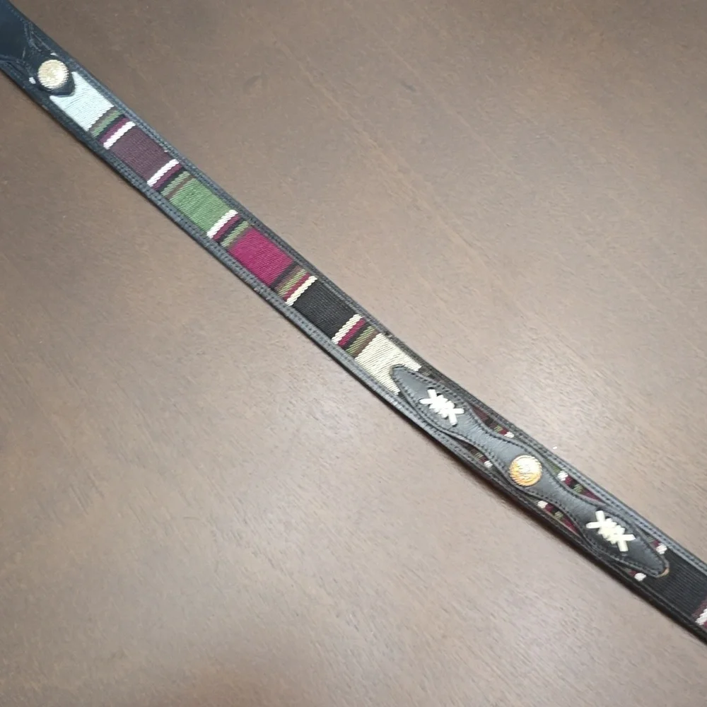 WESTERN Striped‎ Leather Belt with Silver Buckle 44